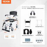 VEVOR Shower Commode Wheelchair with 4 Lockable Wheels, Footrests, Flip-up Arms, 3-Level Adjustable V952-YLBKSLLJSJTBTD6C8V0