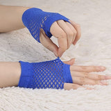24 Pair Fishnet Gloves Fingerless Wrist Length 70s 80s Costume Party Bulk - Blue V563-24PCS-18510-BLUE