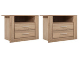 Artiss 2X Bedside Table 2 Drawers with Shelf - TARA Oak FURNI-C-SIDE-SHELF-WDX2