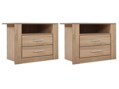 Artiss 2X Bedside Table 2 Drawers with Shelf - TARA Oak FURNI-C-SIDE-SHELF-WDX2