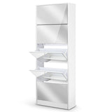 Artiss Shoe Rack Cabinet Mirror 25 Pairs White SHOE-C-34-MIRROR-AB