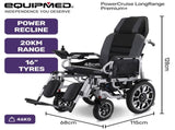 EQUIPMED Electric Wheelchair, Power Recline, Long Range, Lithium Battery, 16" Rear Wheels, Headrest, V219-HELWLCEQPGK9A