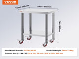 24x18x34 Inch Stainless Steel Work Table 3-Stage Adjustable Shelf with 4 Wheels Heavy Duty V952-CFGZT24X18X34YC01V0