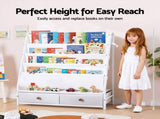 Keezi Kids Bookshelf Metal Storage Rack Toy Organiser Display Shelf Drawer White FURNI-Z-BOOK-MEDR-WH