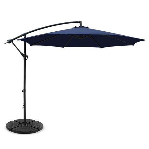 Instahut 3m Outdoor Umbrella w/Base Cantilever Beach Garden Patio Navy UMB-BAN-50-48-NA