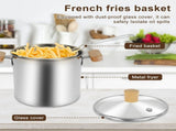 Stainless Steel Deep Fryer Pot, 4000ml Tempura Pot with Strainer Basket Wood Handles for Fried Food V1188-MS-721-316