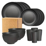 Plates and Bowls Sets, 16Pcs Dishes Set, Camping Dishes, Plastic Plates Reusable, Dishware, Outdoor V1366-AZ2-W-20951