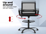 Artiss Office Chair Drafting Chairs Stool Computer Desk Studios Mesh Black OCHAIR-K-DRAF-BK
