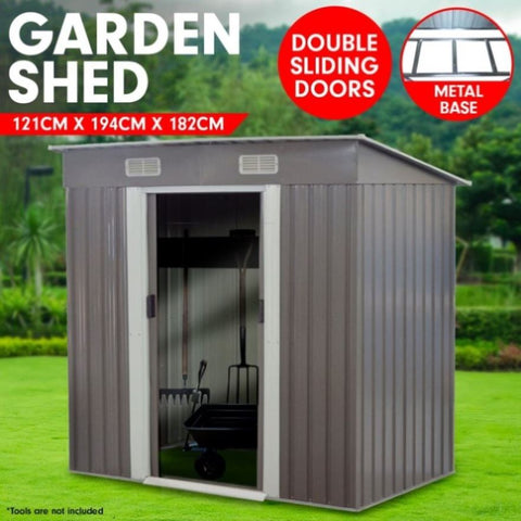 4ft x 6ft Garden Shed with Base Flat Roof Outdoor Storage - Grey GSF-BSW-46B-GY