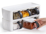 2 Pack 3 Grids Seasoning Box with Handle and Spoon, Clear Kitchen Salt Pepper Sugar Storage V1192-AZ-W-17146