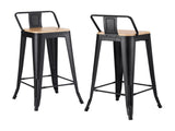 Artiss 2x Bar Stools Kitchen Counter High Chair Dining Stackable Metal Black BA-KJ-J004-WDX2