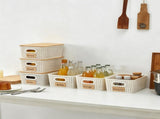 6 Pack Storage Baskets with Bamboo Lids, Plastic Woven Storage Bins, Stackable Organizer Baskets for V1237-ZY00B0DRJPY8BH