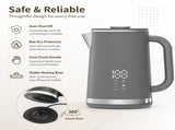 Gray electric kettle, 1.7L stainless steel kettle, 1500W rapid heating, with LED display, adjustable V1197-JY-071602