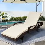 Gardeon Sun Lounge Wicker Lounger Outdoor Furniture Beach Chair Patio Adjustable Cushion Brown FF-LOUNGE-ARM-BR