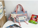 Women's Kawaii Purple Shoulder Bag with Cute Bear Plush Charm and 4 Badges Large Capacity Nylon Tote V888-ELOSUNG41084