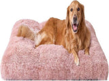 Fluffy Dog Crate Bed for Extra Large Dogs, Plush Faux Fur Pad, Calming Anti Anxiety XL Bed for V1107-136-31300-PNK3