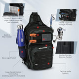 Fishing Sling Bag, Fishing Backpack with Rod Holder Fishing Bag Storge Fishing Gear, Gift for Men, V1107-133-09363-BLK-1PACK