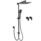 Matt Black 2in1 Set Square 10" Shower Rain Head Handheld Adjustable Silding Rail Twin Taps V1233-HS002M4CBSC842BKSS110BCPF0272BK