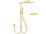 WELS Brushed Gold Round 12" Shower Head Single Mode Handheld Rose Sliding Rail Twin Taps Set V1233-SC842GSS019CBGKSR112GCF0282AG
