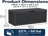 60 Gallon Outdoor Storage Deck Box, 227L Resin Patio Storage Box with Lockable Lid, Waterproof-Look V1338-WAK0074