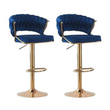2x Height Blue Velvet Padded Golden Round Base Barstools Chairs V255-GP1802R-BLUE