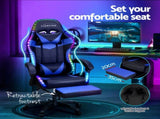 Artiss 6 Point Massage Gaming Office Chair 7 LED Footrest Blue MOC-GC-6P-LED-BK-BL