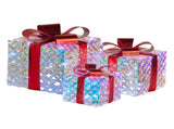 Christabelle Set of 3 Christmas Gift Boxes Display With Lights in Clear Shimmer and Red 112_MHA519