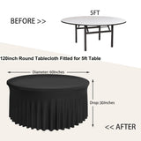 Black Spandex Round Tablecloths 120 inch Fitted for 60 inch Table, Stretchy 5ft Round Tablecloths, V1370-AZ4-01565