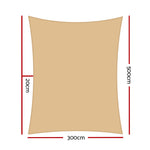 Instahut Waterproof Shade Sail 3x5m Rectangle Sand 95% Shade Cloth SAIL-WP-3X5-B-SAND