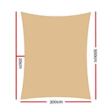 Instahut Waterproof Shade Sail 3x5m Rectangle Sand 95% Shade Cloth SAIL-WP-3X5-B-SAND