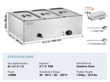 3-Pan Commercial Food Warmer, 16.5L Electric Steam Table, 1200W Professional Countertop Stainless V952-SYSPBWQPTK31E3ZVSV3