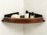 Solid Walnut Corner Shelf for Bathroom No Drilling - Triangular Shower Shelf Wall Mounted with V1366-AZ2-W-12922
