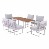 Gardeon 6 Seater Outdoor Dining Sofa Set Steel Frame Cushions White FF-DINING-7SOFA-WH-ABCD