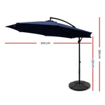 Instahut 3m Outdoor Umbrella w/Base Cantilever Beach Garden Patio Navy UMB-BAN-50-48-NA