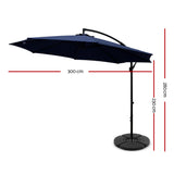 Instahut 3m Outdoor Umbrella w/Base Cantilever Beach Garden Patio Navy UMB-BAN-50-48-NA