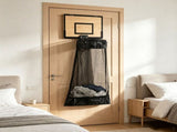 Over The Door Basketball Laundry Hamper, Mesh Hanging Clothes Basket with Wood Grain Backboard, V1366-AZ2-W-25260
