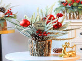 35cm Tabletop Xmas Tree Bark Wooden Barrel Decoration Artificial Bouquet Ornament for Home Hotel V1294-YM0901-3115240094711