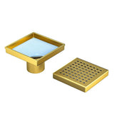 10x10cm Square Shower Drain with Grid Pattern Grate Brushed Gold 304SS, CUPC Certified with Hair V63-955581