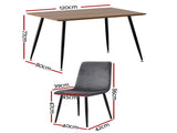 1 Artiss Dining Table and 4 Chairs Set Grey Velvet DSET-T02WD-VEL03-GYX4