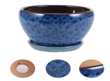 Succulent Ceramic Flower Pot Dark Blue Drainage Home Decoration 1 Set V1370-AZ4-19585