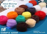 Needle Felting Kit, Needle Felting Starter Kit with Exquisite Green Storage Bag, Wool Roving 18 V1192-AZ-W-3203