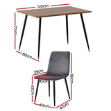 1 Artiss Dining Table and 4 Chairs Set Grey Velvet DSET-T02WD-VEL03-GYX4
