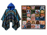 Blue Warm Hooded Poncho Shawl and Animal Pattern Throw Blanket Set for Sofa, Bed and Winter Lounging V888-ELOSUNG54134