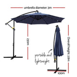 Instahut Outdoor Umbrella 3M Cantilever Beach LED Umbrellas Garden Shade Patio UMB-BAN-8RIB-LED-NA