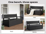 Gardeon Outdoor Storage Box Bench 254L Resin Armset Backrest Lockable Black ODF-OSB-ARM-PP-BK