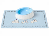 Pet Feeding Set - 15 Degree Tilted Ceramic Blue Bowl and Blue Non-Slip PVC Mat, Detachable Design, V888-ELOSUNG56041