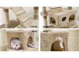 i.Pet Cat Tree 180cm Tower Scratching Post Scratcher Wood Condo House Toys Beige PET-CAT-HSCT076-180-BE