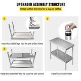 Stainless Steel Prep Table, 122 x 46 x 86 cm, 250kg Load Capacity Heavy Duty Metal Worktable with V952-J48X18X34INCH1I8LV0