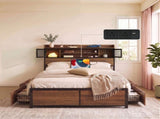 Artiss Double Bed Frame with Charging Station 4 Drawers Storage Oak MBED-D-EVA-D-WD-AB