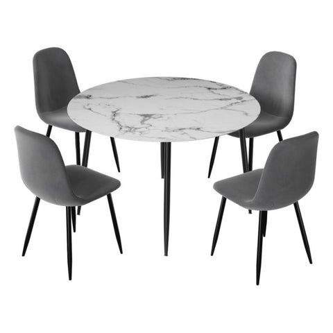 1 Artiss Dining Table and 4 Chairs Set Marble Grey DSET-MAR75-VEL01-GYX4